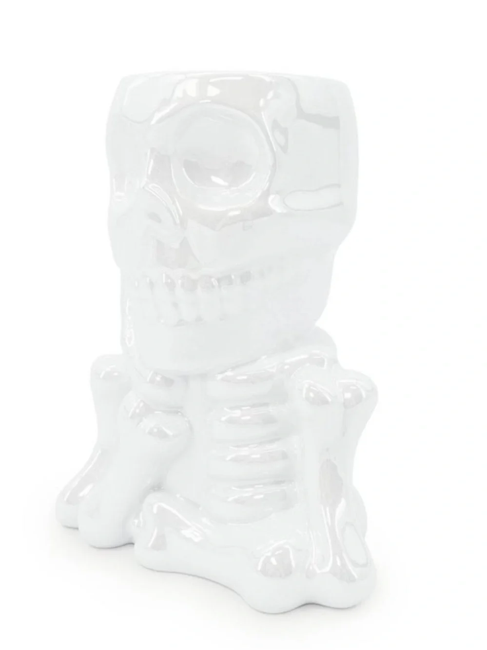 New! White Ceramic Skull / Skeleton Halloween Vase, White Iridescent